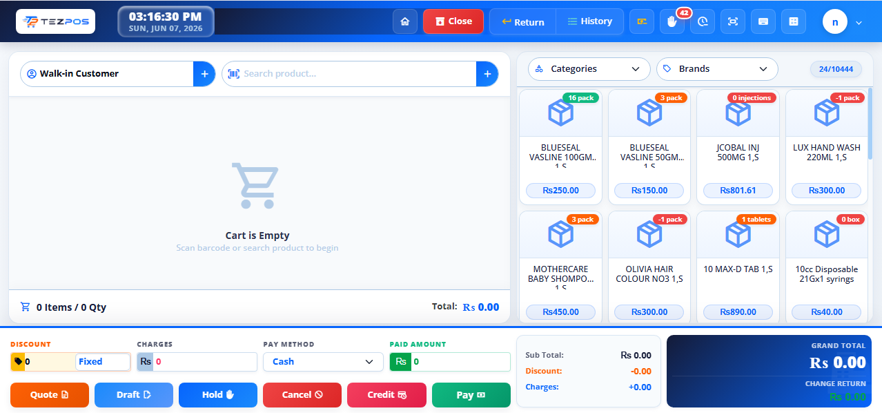 TezPOS Billing Cash Register Interface